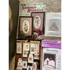 Set of 8  Cross Stitch Graphs & Some Direction sheets and 3 Pattern Books LOT